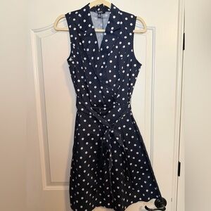 Chaps Navy and White Polka Dot Dress